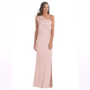 DRAPED ONE-SHOULDER CONVERTIBLE MAXI SLIP DRESS IN CAMEO